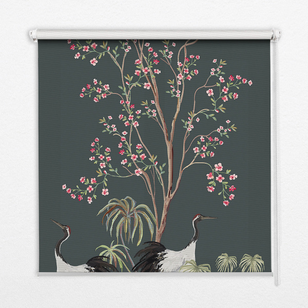 Modern roller blind Birds by the rose bush