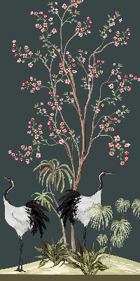Modern roller blind Birds by the rose bush
