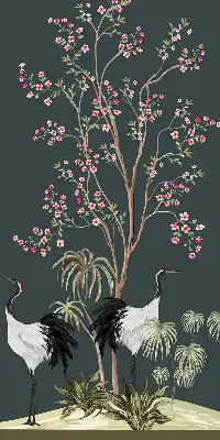 Modern roller blind featuring birds by the rose bush design