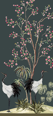 Modern roller blind Birds by the rose bush