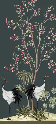 Modern roller blind featuring birds by the rose bush design
