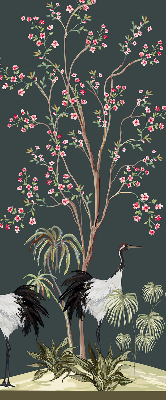 Modern roller blind Birds by the rose bush