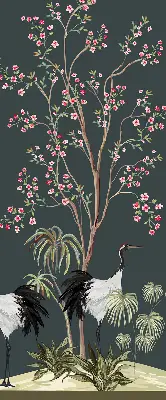 Modern roller blind featuring birds by the rose bush design