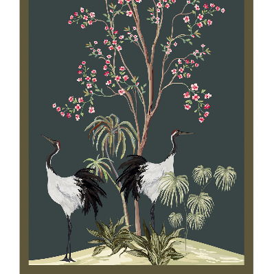 Modern roller blind Birds by the rose bush