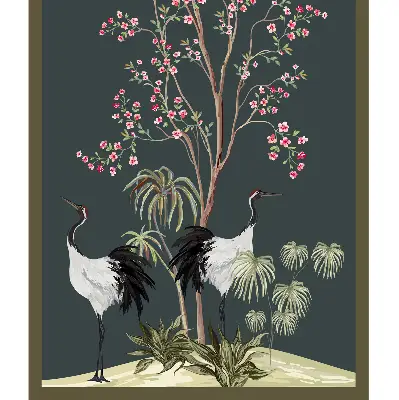Modern roller blind featuring birds by the rose bush design