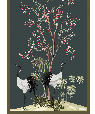 Modern roller blind Birds by the rose bush