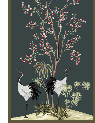 Modern roller blind Birds by the rose bush