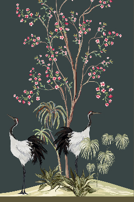 Modern roller blind Birds by the rose bush