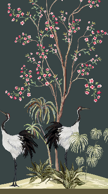 Modern roller blind Birds by the rose bush