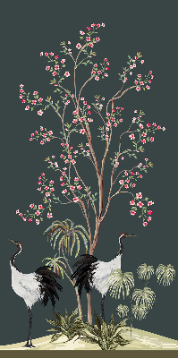 Modern roller blind Birds by the rose bush