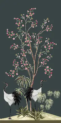 Modern roller blind featuring birds by the rose bush design