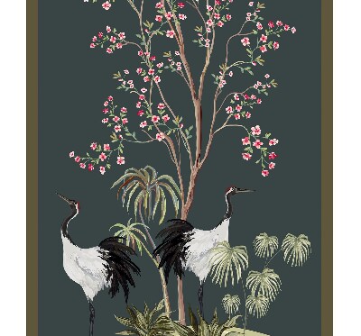Modern roller blind Birds by the rose bush