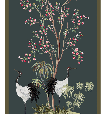 Modern roller blind Birds by the rose bush