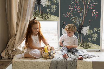 Modern roller blind Birds by the rose bush
