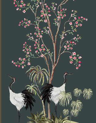 Modern roller blind Birds by the rose bush