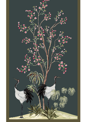 Modern roller blind Birds by the rose bush