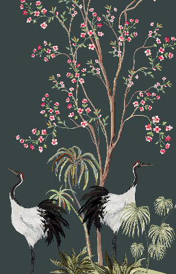 Modern roller blind Birds by the rose bush
