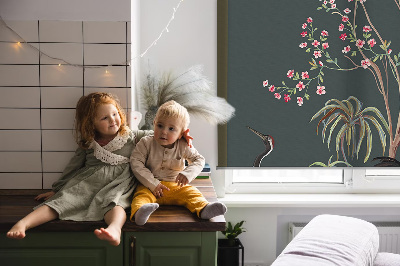 Modern roller blind Birds by the rose bush