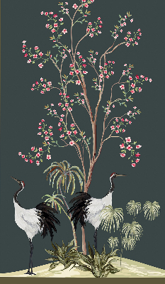 Modern roller blind Birds by the rose bush