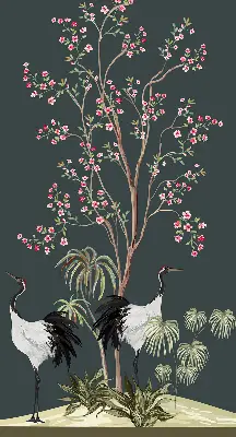 Modern roller blind featuring birds by the rose bush design