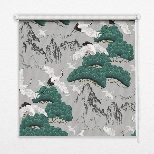 Fabric roller blind Flying Cranes