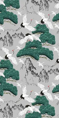 Fabric roller blind in flying cranes print