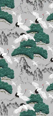 Fabric roller blind in flying cranes print