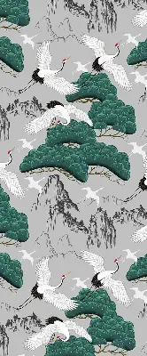 Fabric roller blind in flying cranes print
