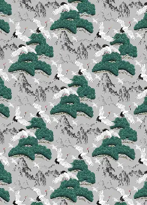Fabric roller blind in flying cranes print