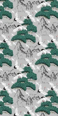 Fabric roller blind in flying cranes print