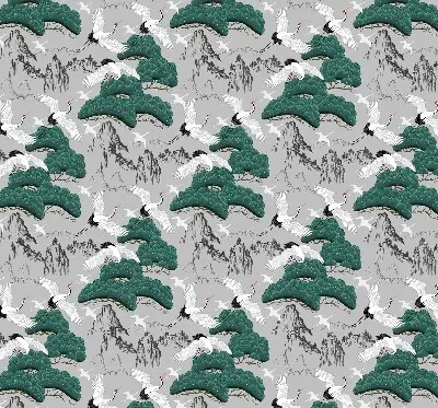 Fabric roller blind in flying cranes print