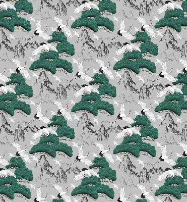 Fabric roller blind in flying cranes print