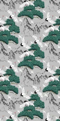 Fabric roller blind in flying cranes print