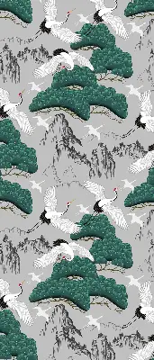 Fabric roller blind in flying cranes print