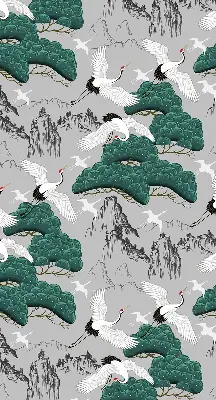 Fabric roller blind in flying cranes print