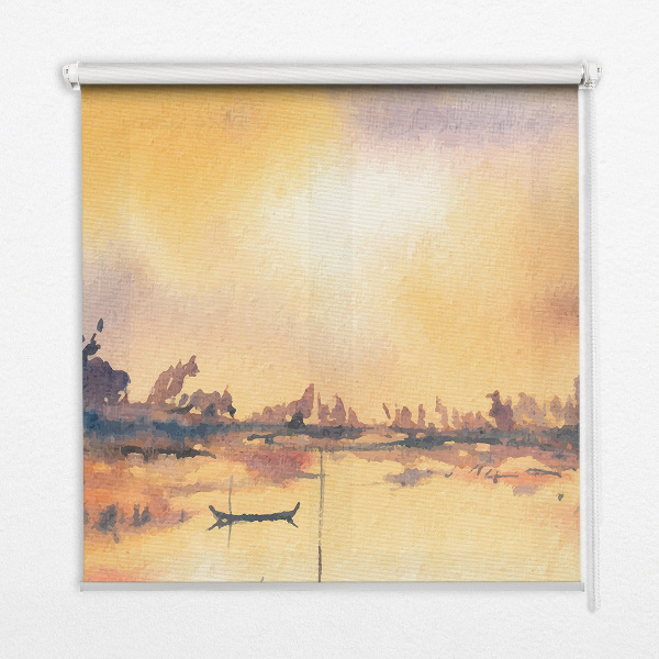 Modern roller blind Sunset over the lake