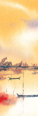 Modern roller blind Sunset over the lake