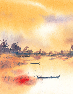 Roller blind modern sunset over the lake design