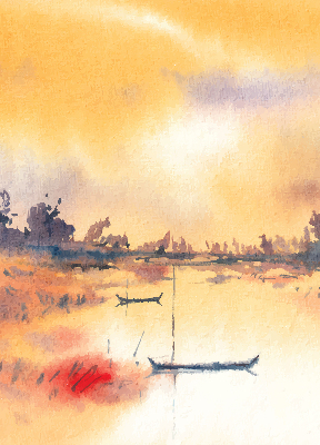Roller blind modern sunset over the lake design