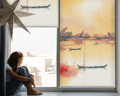 Modern roller blind Sunset over the lake