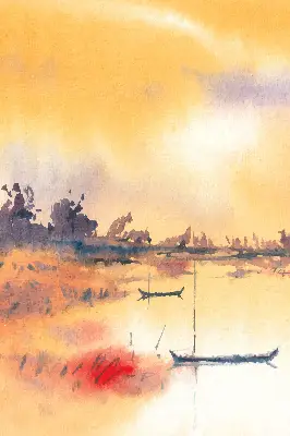 Roller blind modern sunset over the lake design