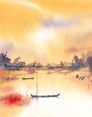 Roller blind modern sunset over the lake design