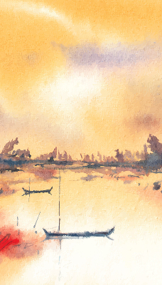 Modern roller blind Sunset over the lake