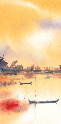Modern roller blind Sunset over the lake