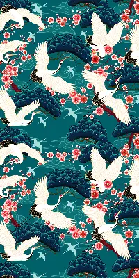 Roller blind for large window in a flock of cranes pattern