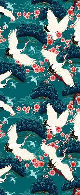 Roller blind for large window in a flock of cranes pattern