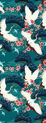 Roller blind for large window in a flock of cranes pattern