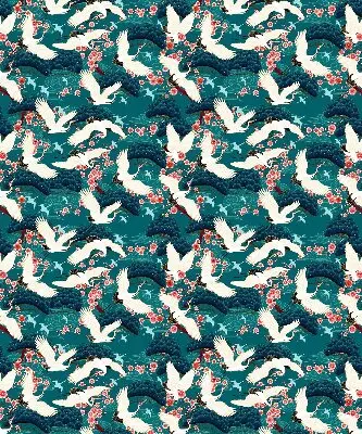 Roller blind for large window in a flock of cranes pattern