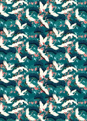 Roller blind for large window in a flock of cranes pattern