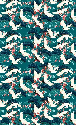 Roller blind for large window in a flock of cranes pattern
